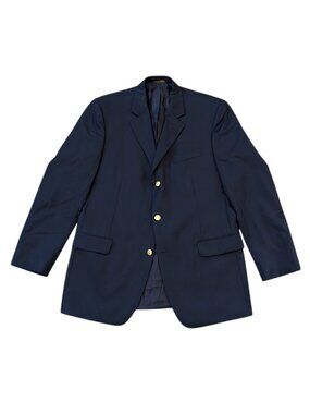 Brooks Brothers 346 Blazer Mens 43L Blue Gold Buttons Wool Suit Jacket Notch